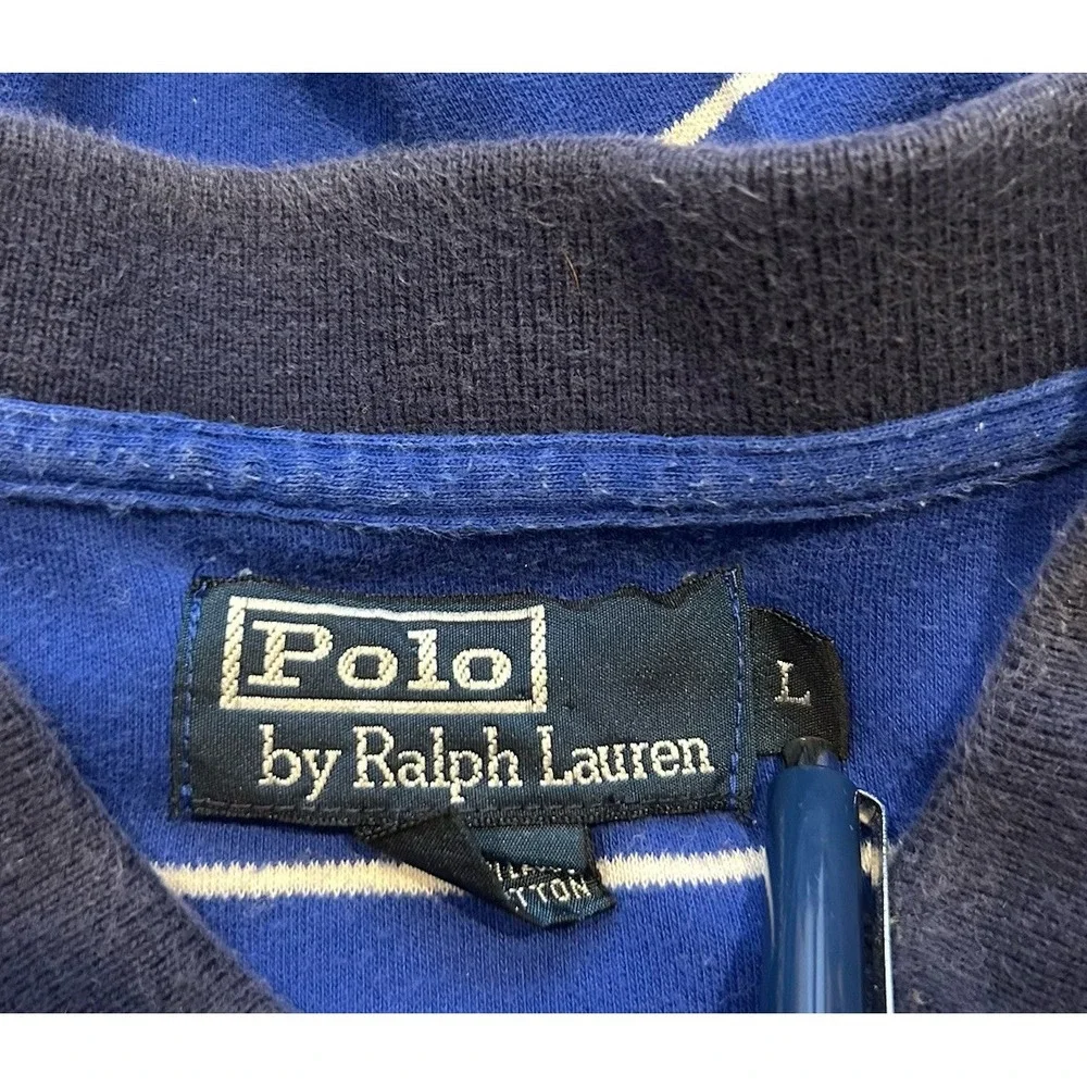 Polo Golf Ralph Lauren Polo‎ Shirt Mens Large Blue White Striped Athletic Rugby